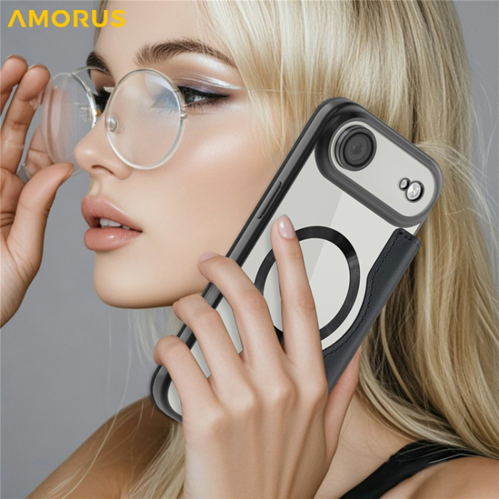 Amorus - AMORUS iPhone Air Plånboksfodral MagSafe RFID - Svart