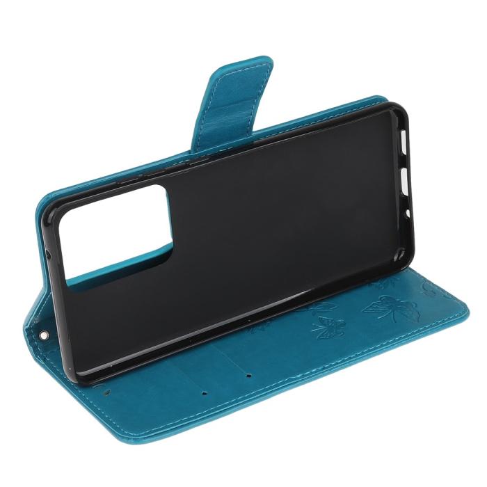 A-One Brand - Imprint Butterfly Plånboksfodral till Galaxy S21 Ultra - Blå
