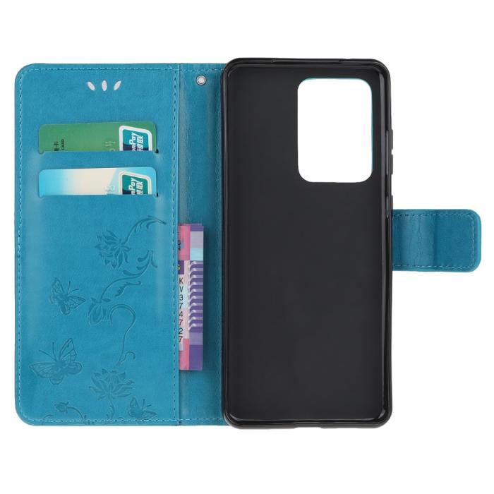 A-One Brand - Imprint Butterfly Plånboksfodral till Galaxy S21 Ultra - Blå
