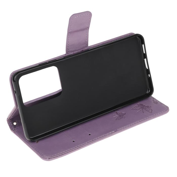 A-One Brand - Imprint Butterfly Plånboksfodral till Galaxy S21 Ultra - Lila