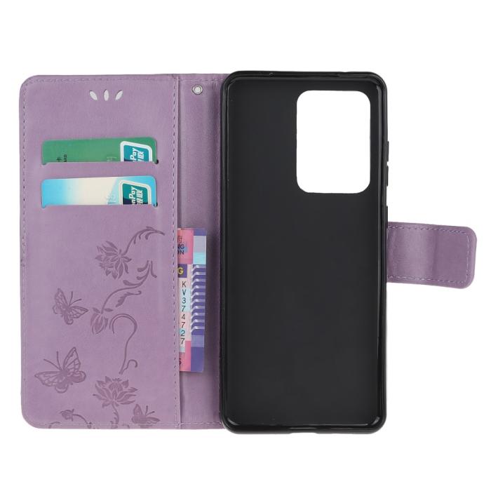 A-One Brand - Imprint Butterfly Plånboksfodral till Galaxy S21 Ultra - Lila