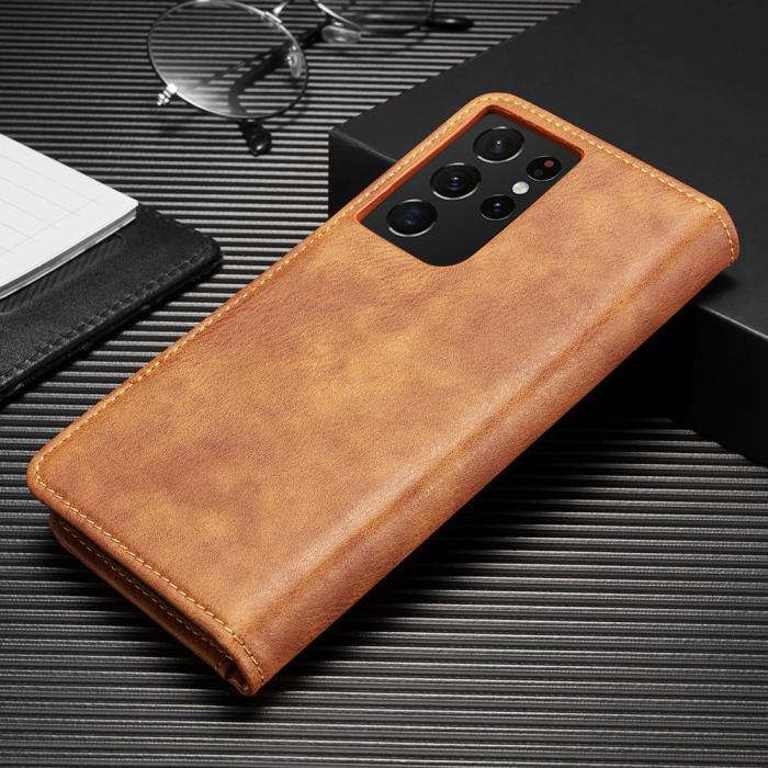 DG.MING - DG.MING Äkta Läder Plånboksfodral Galaxy S21 - Brun