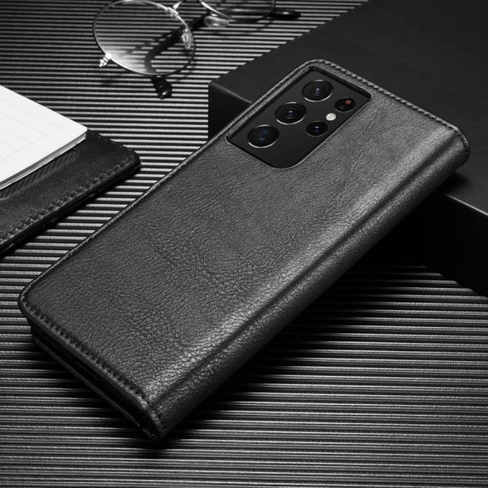 DG.MING - DG.MING Äkta Läder Plånboksfodral Galaxy S21 Plus - Svart