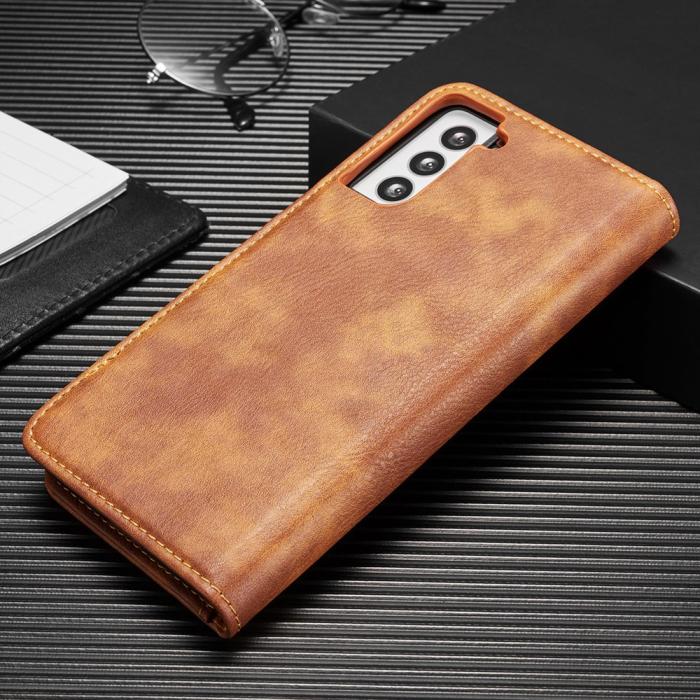 DG.MING - DG.MING Äkta Läder Plånboksfodral Galaxy S21 Plus - Brun