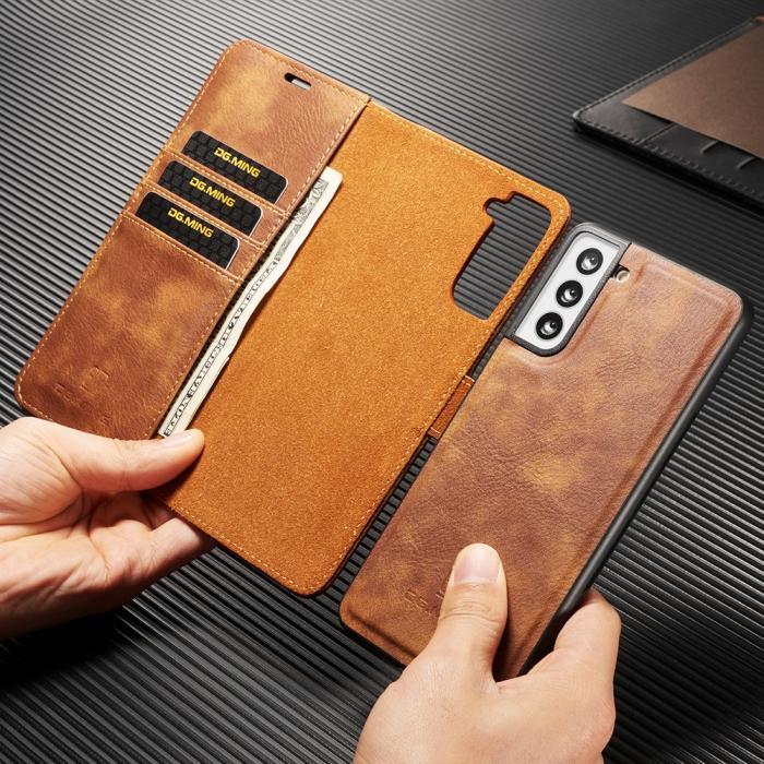 DG.MING - DG.MING Äkta Läder Plånboksfodral Galaxy S21 Plus - Brun
