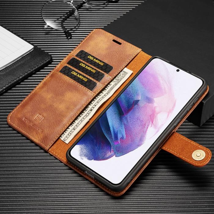 DG.MING - DG.MING Äkta Läder Plånboksfodral Galaxy S21 - Brun