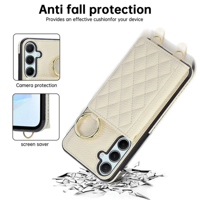 A-One Brand - Galaxy A17 5G/4G Mobilskal Korthållare Kickstand Rhombus - Beige