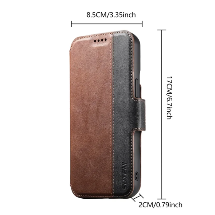 SUTENI - SUTENI iPhone 16 Pro Max Plånboksfodral Magsafe Cowhide - Brun