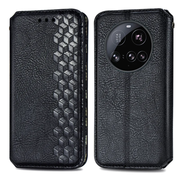 A-One Brand - Xiaomi 15 Ultra Plånboksfodral Rhombus Imprint Läder - Svart