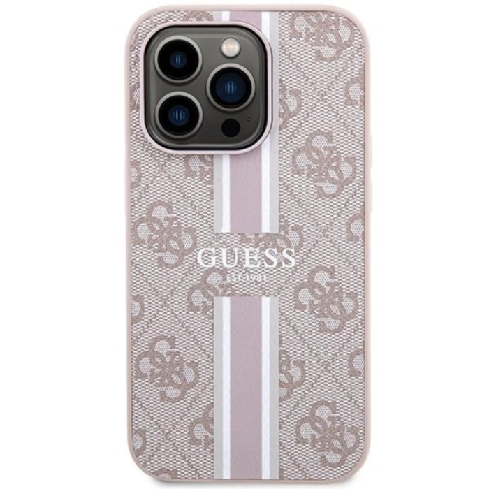 Guess - Guess iPhone 15 Pro Mobilskal Magsafe Printed Stripes - Rosa