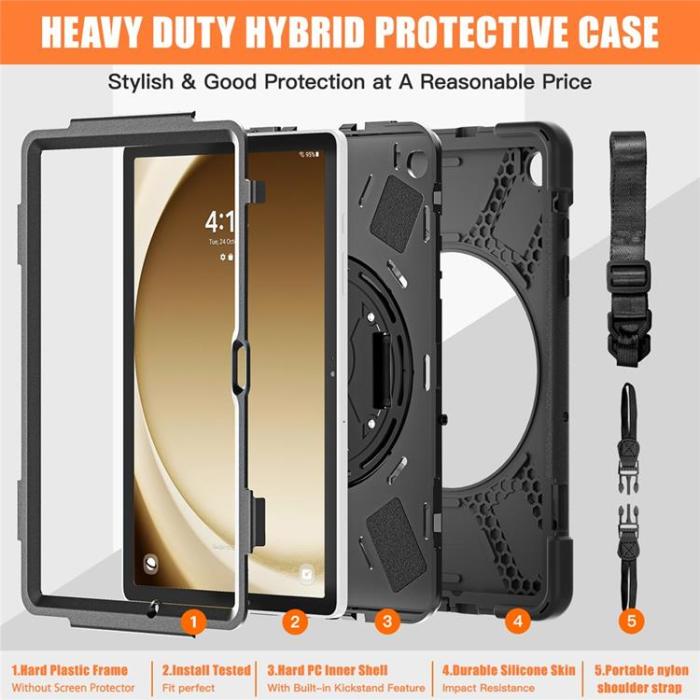 A-One Brand - Galaxy Tab A9 Plus Skal Kickstand Handrem Med Axelrem - Svart
