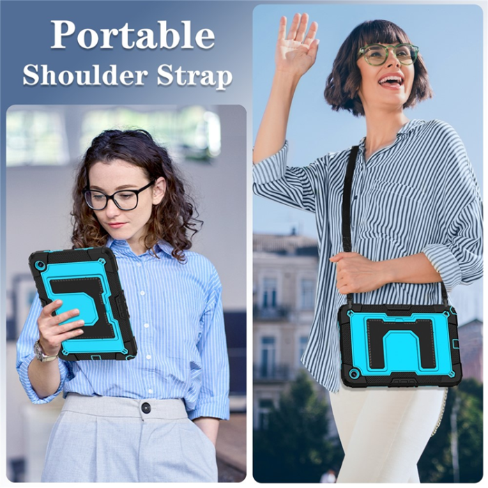 A-One Brand - Galaxy Tab A9 Plus Skal Kickstand Med Rem Anti Drop - Blå