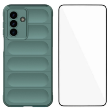 WANLONFENG - WANLONFENG Galaxy A17 Mobilskal med Härdat Glas HD - Armégrön