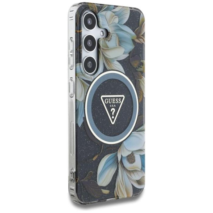 Guess - Guess Mobilskal till Galaxy S25 Ultra MagSafe Glitter Flowers Triangle - Svart