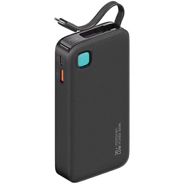USAMS Powerbank 10000mAh 20W Med USB-C Kabel Retractable - Svart | 505295 | AlltMobil