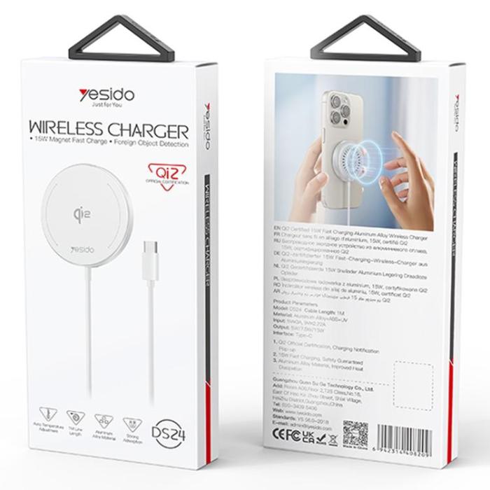 Yesido - YESIDO Qi2 Rund MagSafe Trådlös Laddare iPhone med Typ-C-kabel DS24