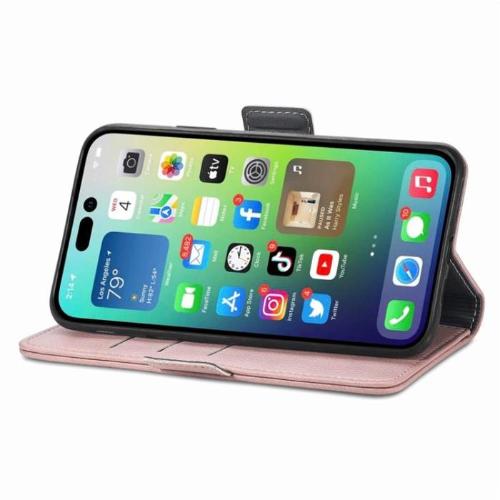 OEM - iPhone 14 Pro Plånboksfodral Flower Decor Magnetic - Rosa Guld