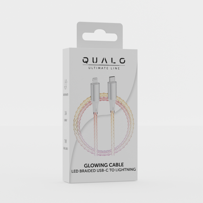 QUALO - QUALO USB-C till Lightning Kabel 1M 3A Glowing - Vit/Silver