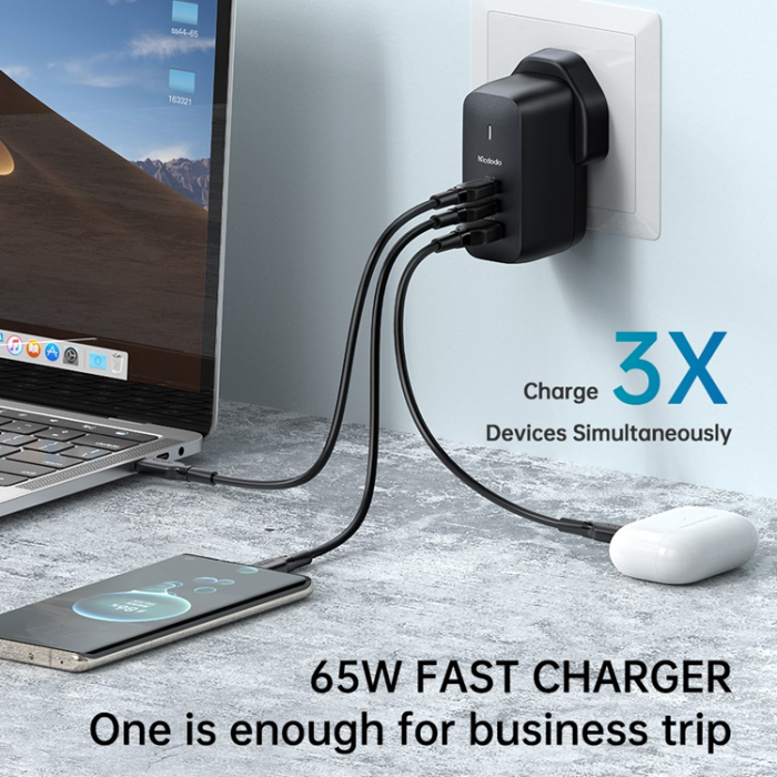 Mcdodo - MCDODO GaN Snabbladdare 65W 2x USB-C - USB-A UK Mini Svart