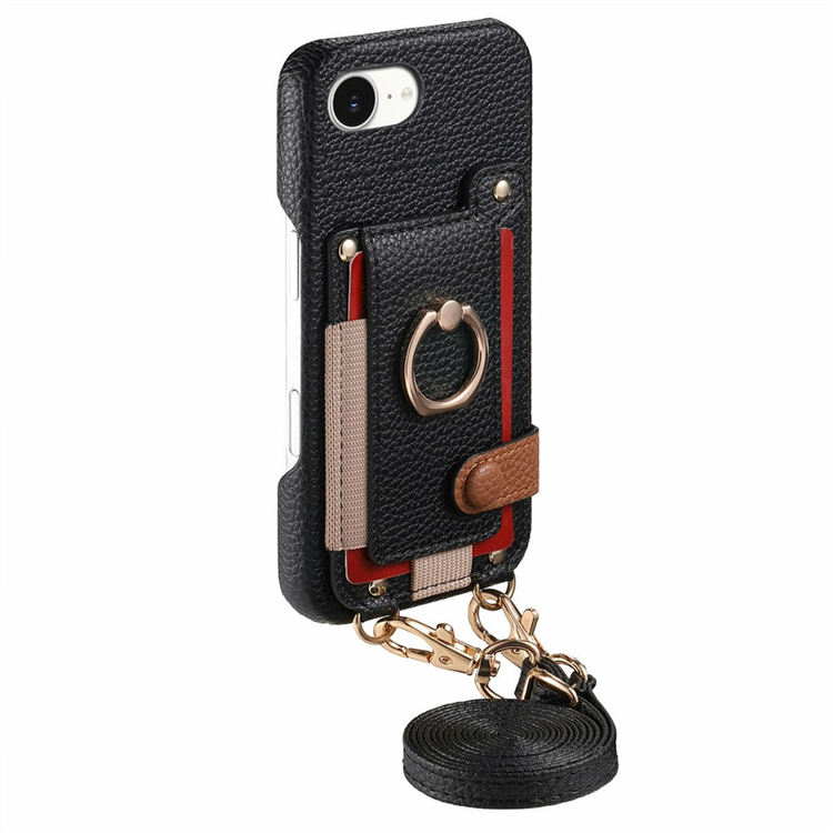 iPhone 16e Mobilskal med Korthållare Ring Kickstand (Svart) | 2353 | AlltMobil