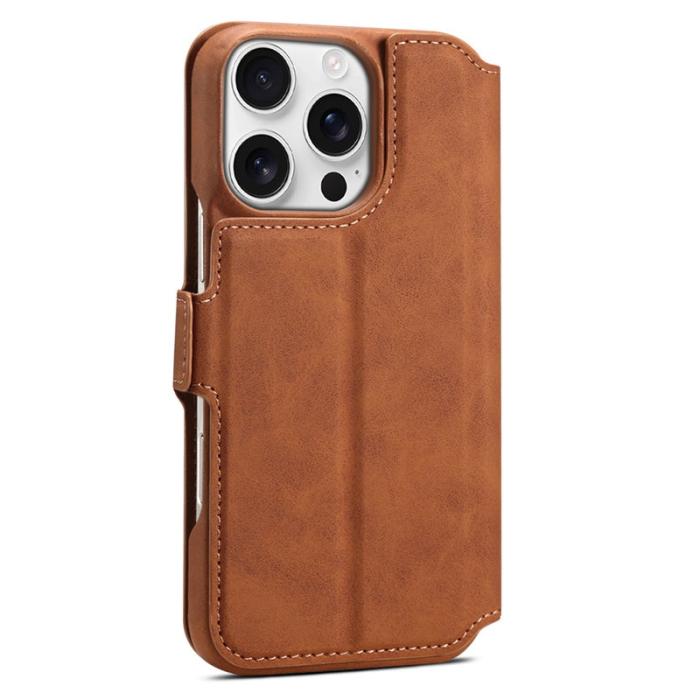 DENIOR - DENIOR B07 iPhone 16 Pro Plånboksfodral Konstläder Avtagbart - Brun
