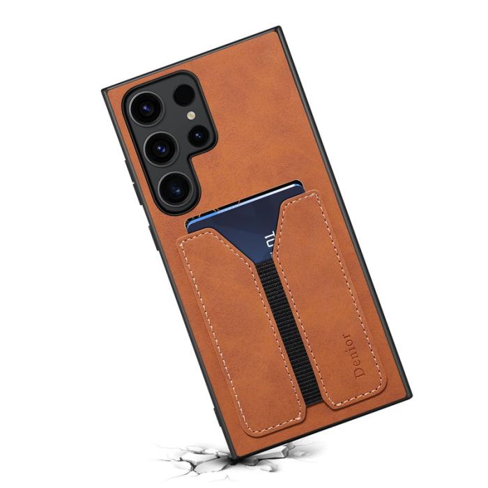 DENIOR - DENIOR Mobilskal till Samsung Galaxy S25 Ultra Elastisk Kortficka PU Läder Brun