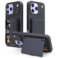 A-One Brand - iPhone 17 Pro Mobilskal Korth&aring;llare Mirror Kickstand - Svart