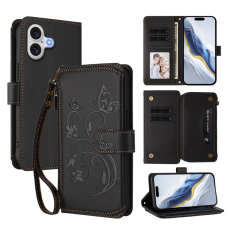 A-One Brand - iPhone 17 Plånboksfodral Butterfly Floral Imprint - Svart