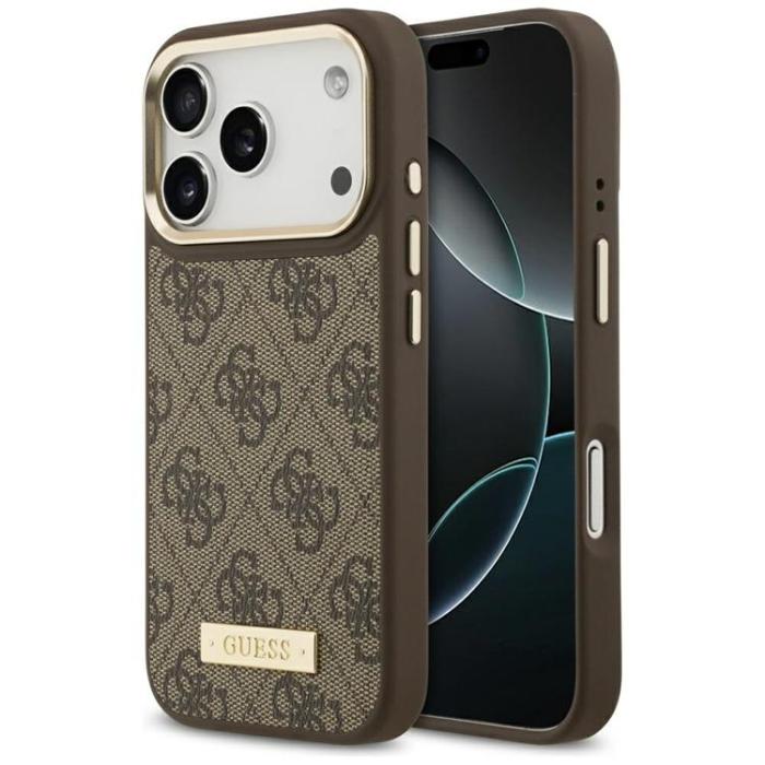 Guess - Guess iPhone 17 Pro Mobilskal MagSafe 4G Logo Plate - Brun