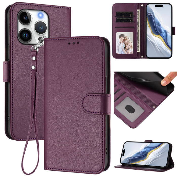 A-One Brand - iPhone 16 Pro Max Plånboksfodral Läder med Handledsrem - Lila