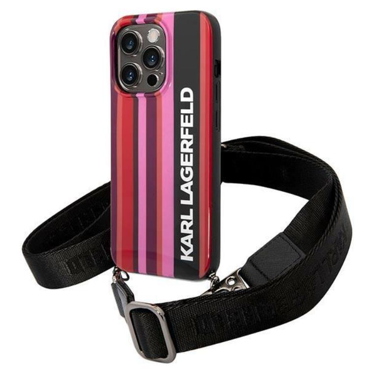 Karl Lagerfeld iPhone 14 Pro Max Skal med halsband Stripes Strap - Rosa | 2353 | AlltMobil