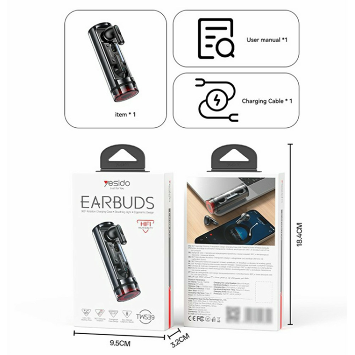 Yesido - YESIDO TWS Trådlösa Bluetooth-Hörlurar 5.3 Semi In-Ear TWS39 - Svart