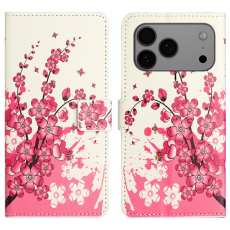 A-One Brand - iPhone 17 Pro Plånboksfodral Pattern Print Läder - Plum Blossom