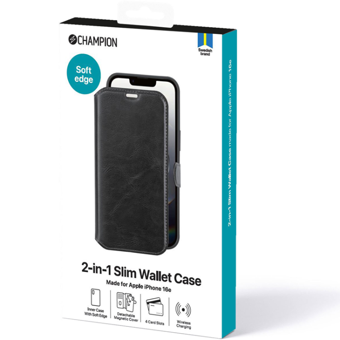 Champion - CHAMPION iPhone 16e Plånboksfodral 2-in-1 Slim - Svart