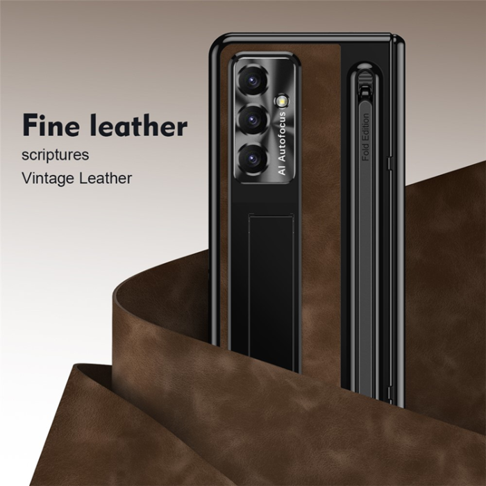 A-One Brand - Galaxy Z Fold 7 Mobilskal Kickstand med Stylus - Coffee