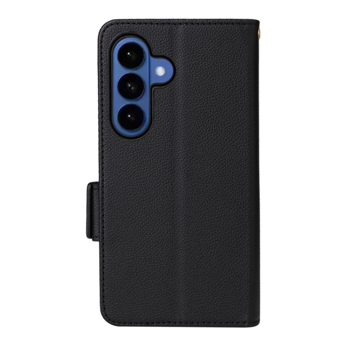 A-One Brand - Galaxy S26/S26 Pro Plånboksfodral Litchi Läder med Rem - Svart