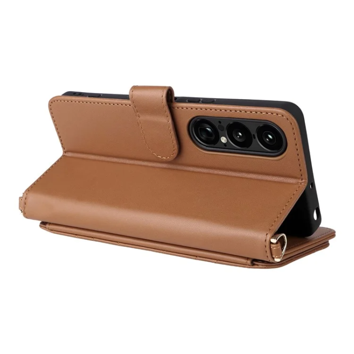 A-One Brand - Sony Xperia 1 VII Plånboksfodral Kickstand med Axelrem - Brun