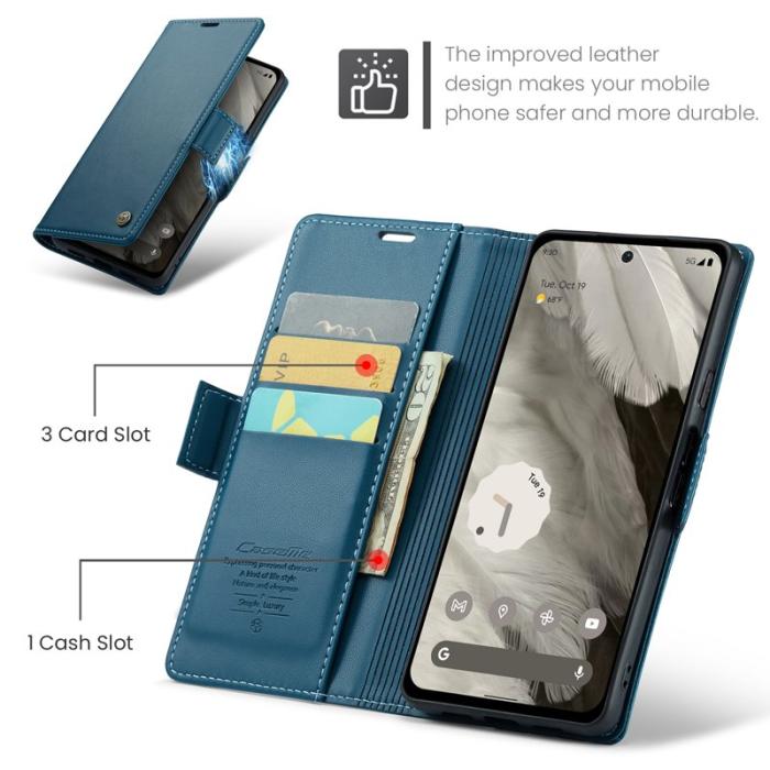 Caseme - CASEME Plånboksfodral Konstläder till Google Pixel 8 - Blå