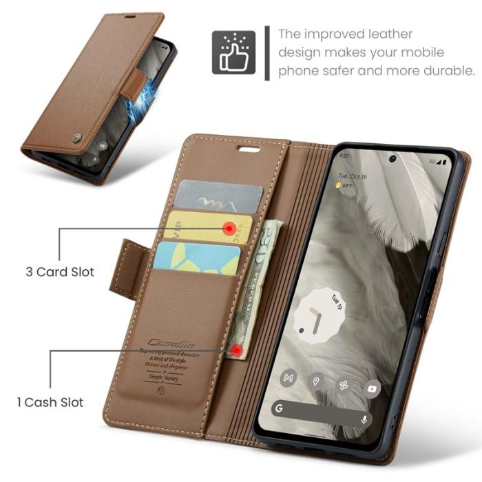 Caseme - CASEME Plånboksfodral Konstläder till Google Pixel 8 - Brun
