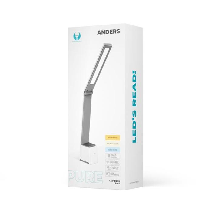 Forever Light - Forever Light Skrivbords LED-lampa Vikbar ANDERS 5W PURE - Grå/Vit