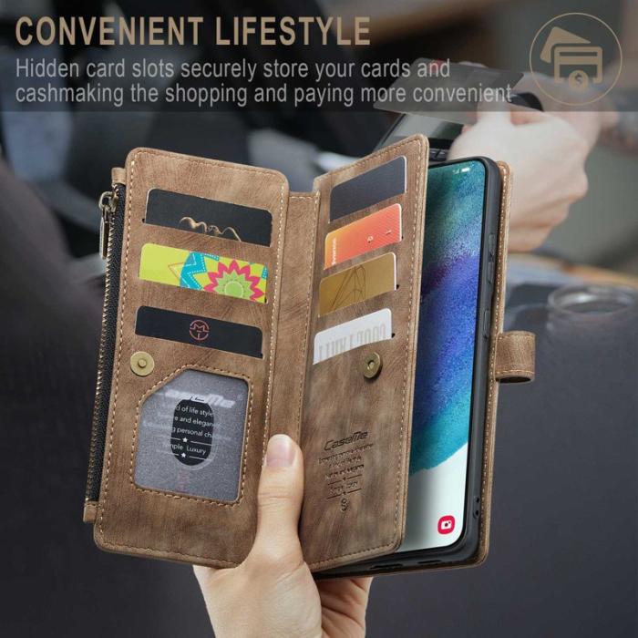 Caseme - CASEME Konstläder Plånboksfodral för Samsung Galaxy S21 FE 5G - Brun
