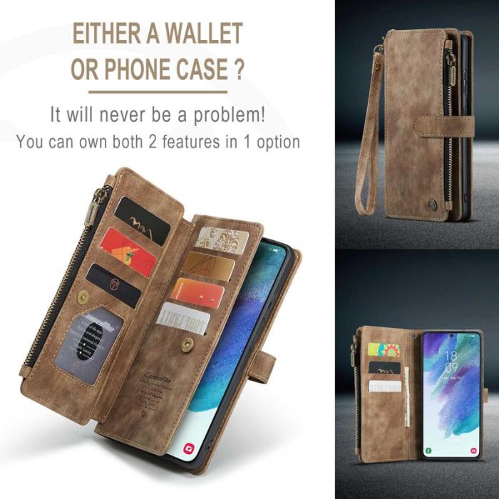Caseme - CASEME Konstläder Plånboksfodral för Samsung Galaxy S21 FE 5G - Brun