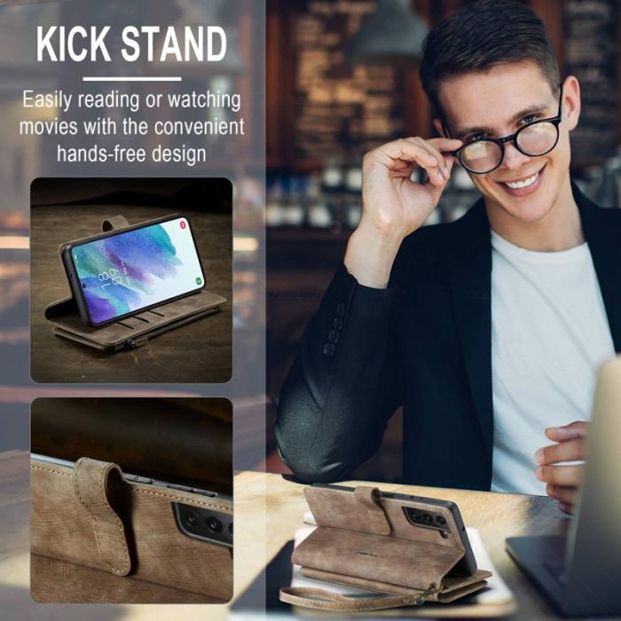 Caseme - CASEME Konstläder Plånboksfodral för Samsung Galaxy S21 FE 5G - Brun