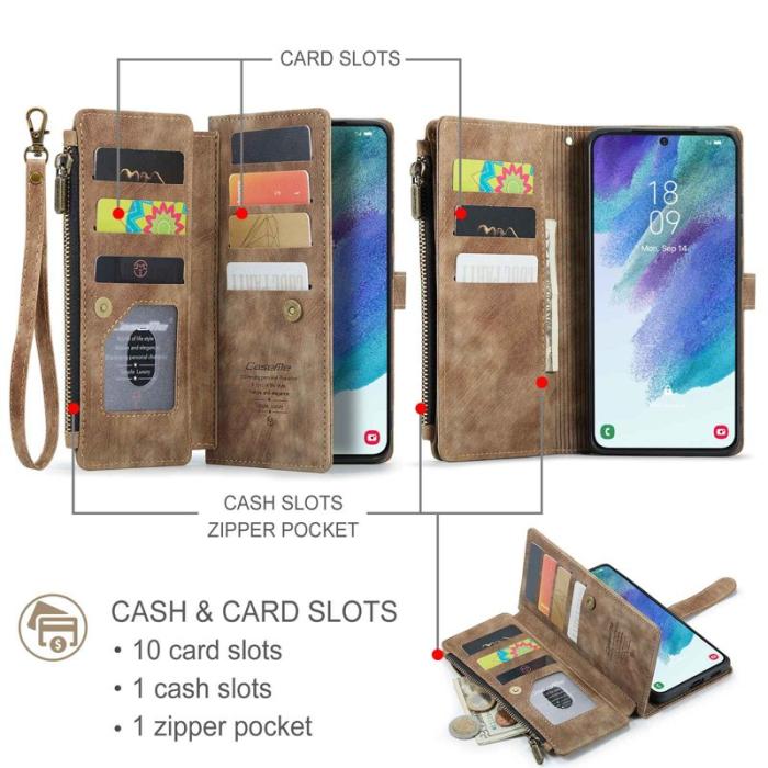 Caseme - CASEME Konstläder Plånboksfodral för Samsung Galaxy S21 FE 5G - Brun