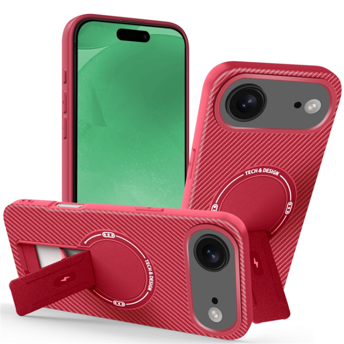 A-One Brand - iPhone 17 Air Mobilskal MagSafe Kickstand Carbon Fiber - Röd