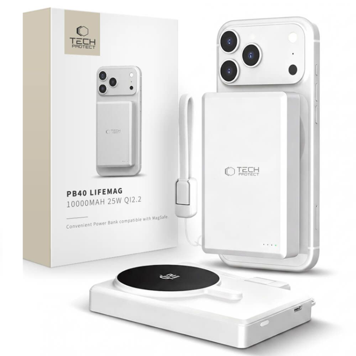 Tech-Protect - Tech-Protect Magsafe Powerbank 10000mah PB40 Lifemag 25W QI2.2 - Silver/Vit