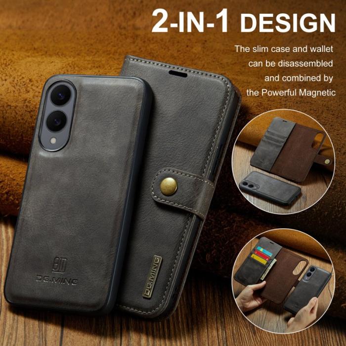 DG.MING - DG.MING Samsung Galaxy S25 Edge Plånboksfodral Äkta Läder Avtagbart - Grå