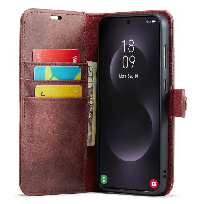 DG.MING - DG.MING Samsung Galaxy S25 Edge Plånboksfodral Äkta läder Röd