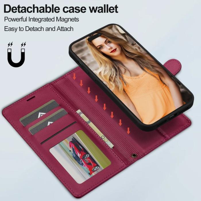 LC.imeeke - LC.IMEEKE L2 Series iPhone 14 Pro Max Plånboksfodral Konstläder - Röd