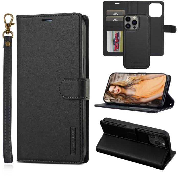 LC.imeeke - LC.IMEEKE L2 Series iPhone 14 Pro Max Plånboksfodral Konstläder - Svart